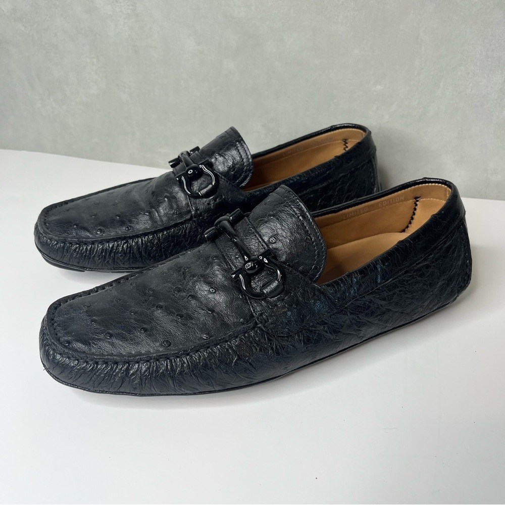 Salvatore Ferragamo Parigi Men's 7.5 Ostrich Leather Gancini Bit Shoes Driver